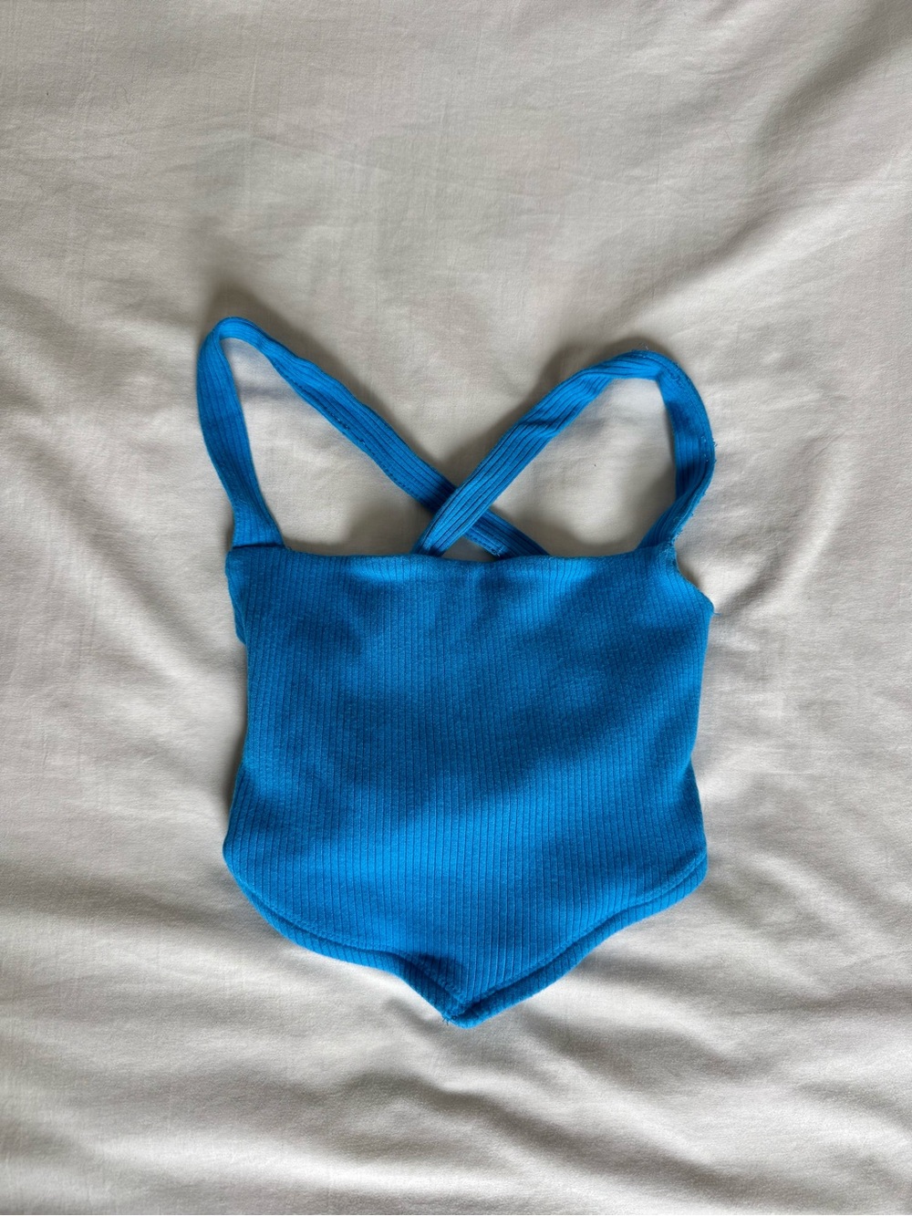 Blue Handkerchief Crop Top With Criss Cross Back